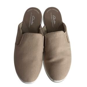 Clarks Cloudsteppers Womens Breeze Shore Mule Taupe Canvas‎ Cushioned Slip-on 6